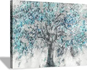 Abstract Tree Canvas Wall Art: Blue Painting Graphic Art Picture Print on Canvas Small Size without Embellishment for Dining Room Decor Door Poster Decoration Set Artwork wall decor posters