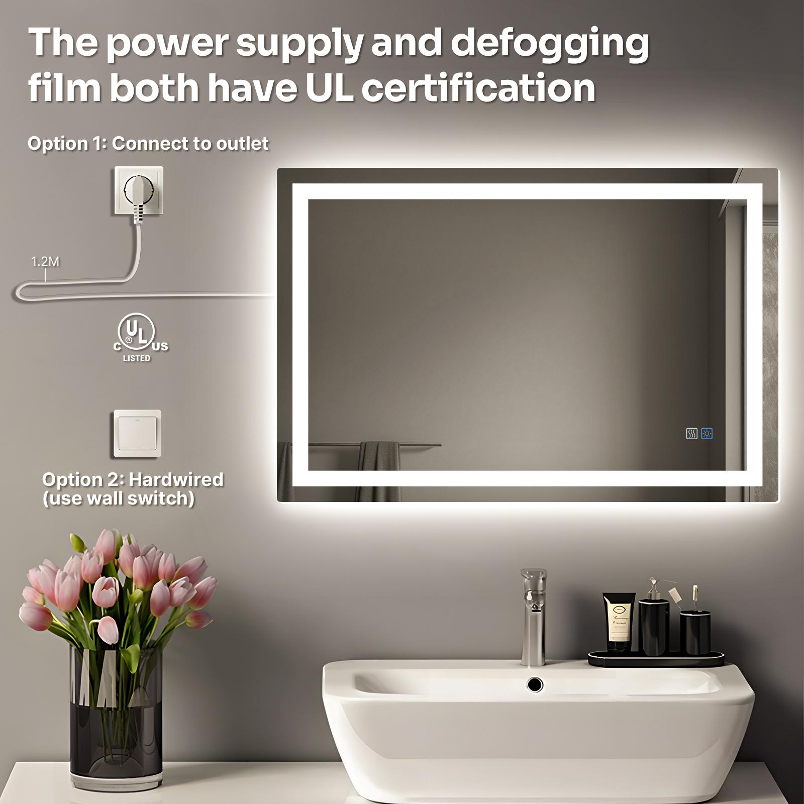 HYPERLITE Dimmable Brightness Bathroom Mirror Lights, 36*28 inches Anti-Fog Function Vanity Mirror Memory Setting LED Wall Mirror , Shatter-Proof Tempered Glass, Modern Illuminated Mirror for Bathroom Dressing Area SpringGlowUp 48*32 60*36 32*24 36*24
