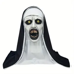 LIVOA Spooky Nun Mask for Halloween Scary Horror Latex Nun Face Mask Hand Washable Synthetic Latex Costume Accessory for Cosplay Haunted House & Party Decoration Lightweight Adjustable Fit