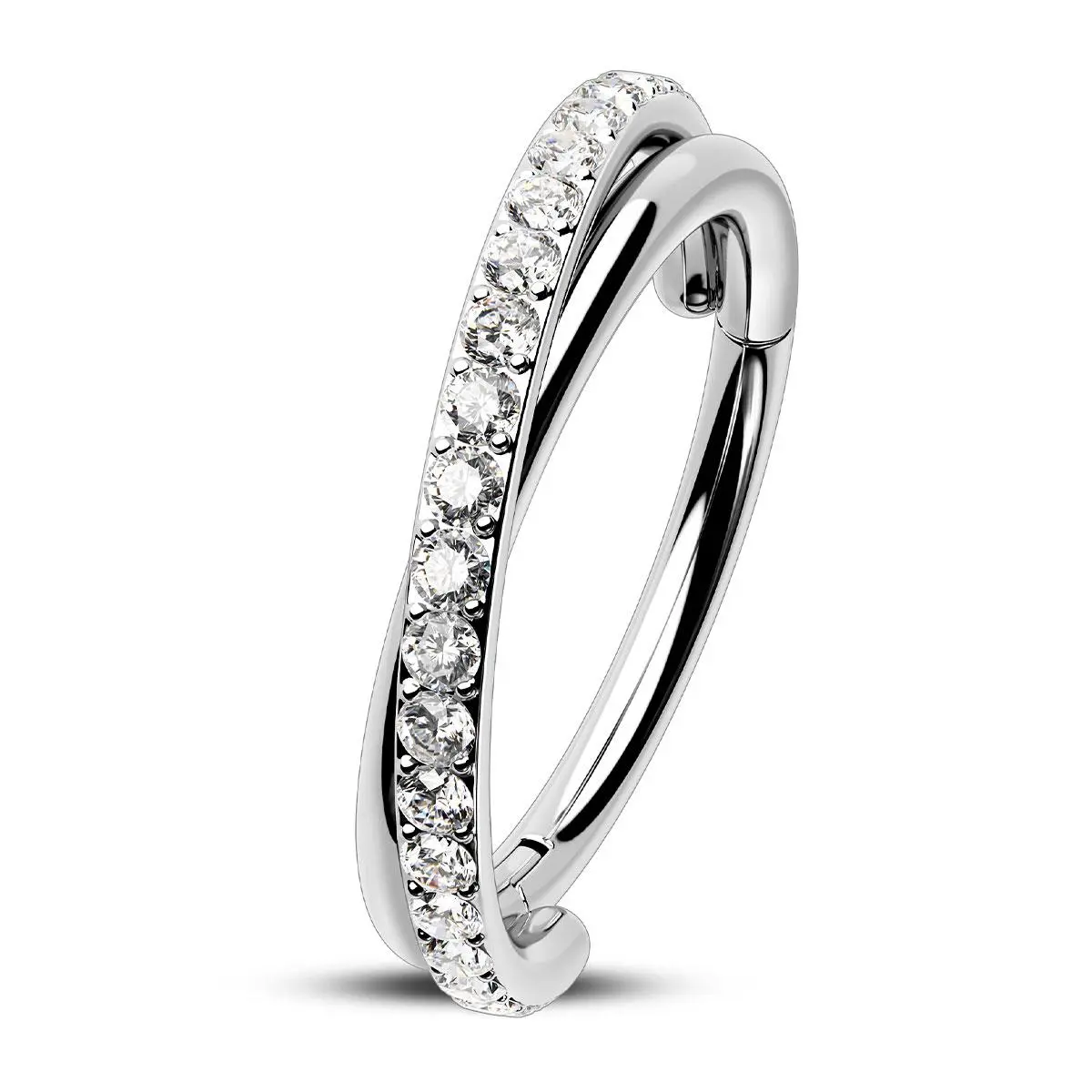 OUFER BODY JEWELRY 18G Nose Hoop Ring for Women, Romantic Entwined Cubic Zirconia, 316L Stainless Steel Hinged Segment Body Piercing, 8mm 10mm