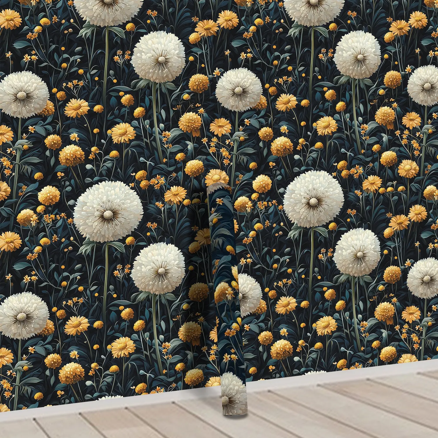 Wallpaper roll (44.5*100cm) waterproof and removable, vintage floral pattern. Peel and stick wallpaper - PVC decorative wallpaper, self-adhesive wallpaper - home decoration. Art wall - interior decoration wallpaper for bedroom, living room, kitchen, desk,