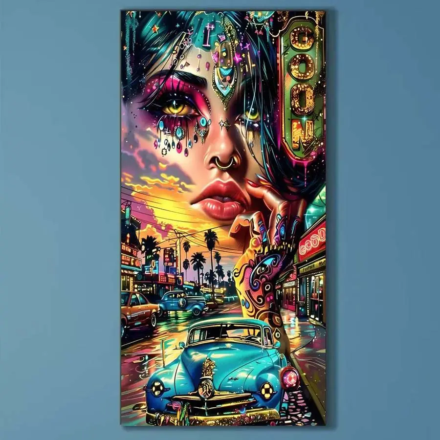 5D DIY Full Drill Round Diamond Painting - Vintage Car Mosaic, Canvas DIY Decorative Painting, Home Wall Decor, Handicraft, Perfect for Halloween, Christmas, Independence Day, Birthday, and Anniversary Gifts