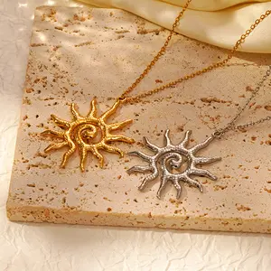 Stainless Steel Necklace Golden/Silver Sun Pendant Necklace Women's Daily Wear Couple Necklace Gift