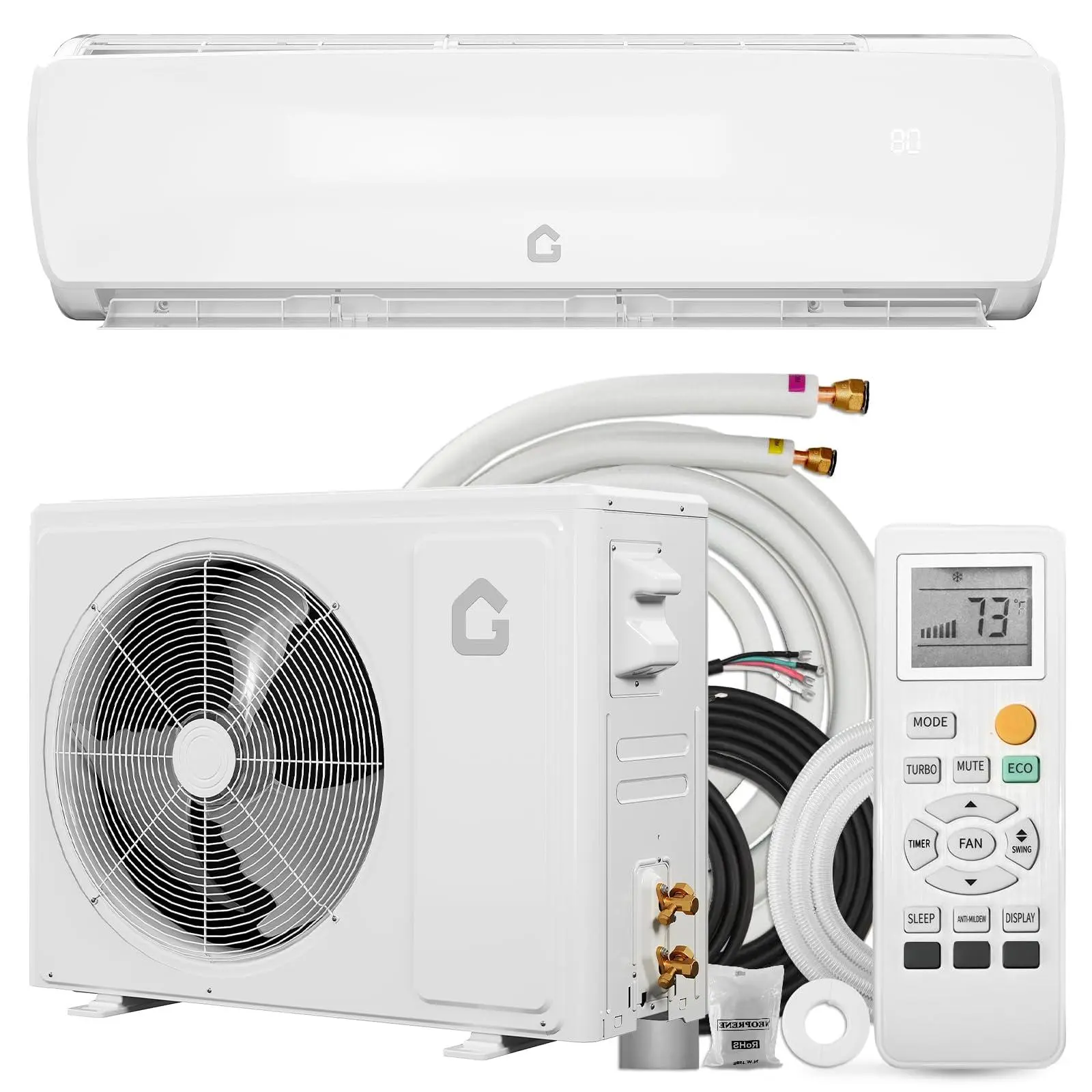 Garvee Wall Mount Ductless Heat Pump - 115V, 12000 BTU, SEER 19, R32 Refrigerant, Heat & Cool Mini Split Air Conditioner, Cools Up to 750 Sq.Ft, Home Use Kit Included