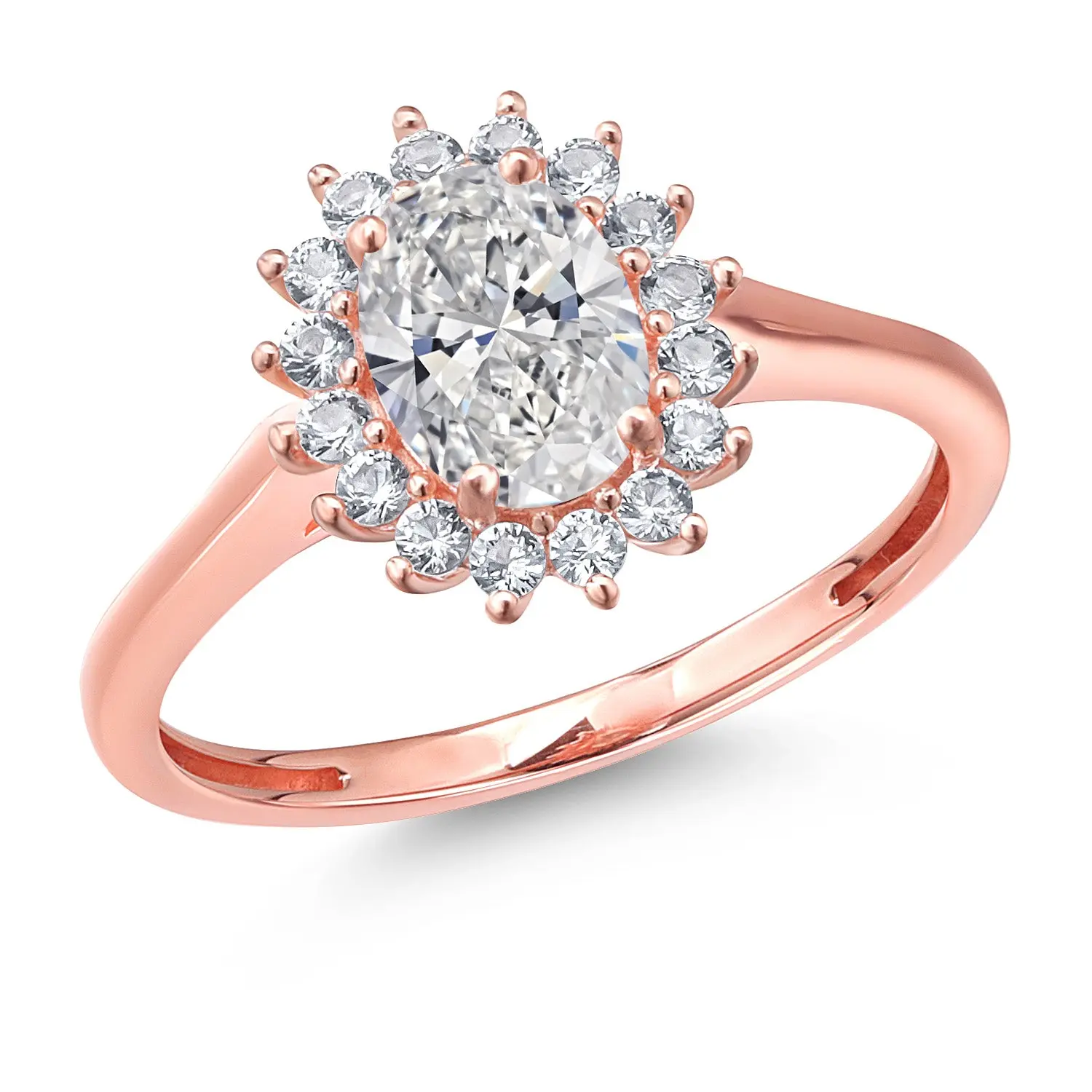 10K Rose Gold Oval 7X5MM Gemstone Birthstone and White Created Sapphire Engagement Ring For Women | Wedding Engagement Anniversary Ring For Women | Available in Size 5,6,7,8,9