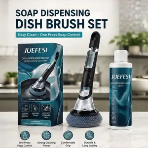 Soap Dispensing Dish Brush Set, Kitchen Cleaning Gadget, One Press Dish Scrubber, Easy Refill Non-Scratch Brush for Pots Pans Sink Deep Cleaning cleaner professional