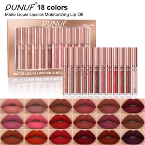 DUNUF 12 Pcs Matte Liquid Lipstick Set | Waterproof Long-Lasting Lip Gloss Gift Set for Women Nourishing 3-in-1 Lip Glaze maroon  red  lipstick maquillaje  water  proof lollipop  lips non smudge doll beauty by soleon