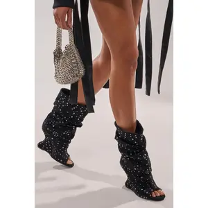 AZALEA WANG NAOMANI FAUX SUEDE BLACK STUDDED OPEN TOE BOOTIE