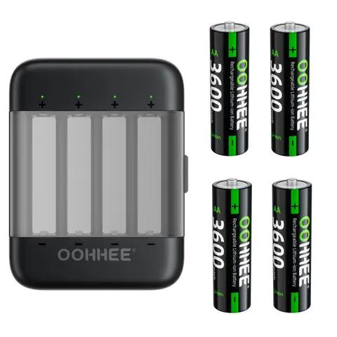 4PCS 1.5V 3600mAh High Capacity Fast-Charging AA Lithium Battery Replacement Kit with 4-Slot Thin Portable USB Universal Charger, LED Display Storage Container for High-Drain Users, Electronics, Long Life Battery