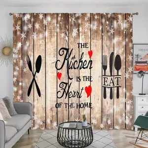 Kitchen Themed Pattern Curtain, Rustic Style Kitchen Tableware Printed Curtain, Home Decor for Living Room Bedroom Study Room, Home Decoration Curtain, Kitchen Curtains