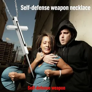 Hidden Self-Defense Cross Necklace, Push-Pull Spring Mechanism, Single Hand Quick Deployment, Airline Safety Jewelry