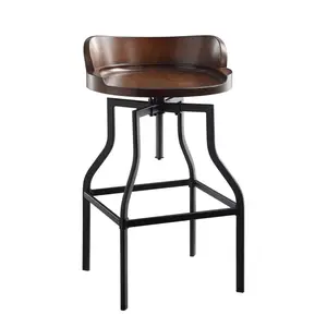 360 stand Backless Swivel Bar Chair - 29 in. Steel Frame, Adjustable Height, Footrest, Solid Wood Bucket Seat, Chestnut, for Contemporary Home Decor (Swivel Chairs for Indoor Furniture)