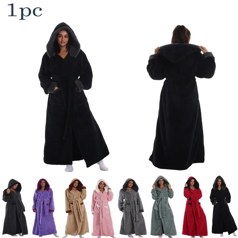 New Solid Color Bathrobe Home Wear Blanket, Winter Warm Soft Robe Sleepwear Fleece Jacket, Unisex Adult, Pocketed, Hand Wash, Christmas & New Year Gift, Loungewear, Gowns, Fuzzy Bathrobe