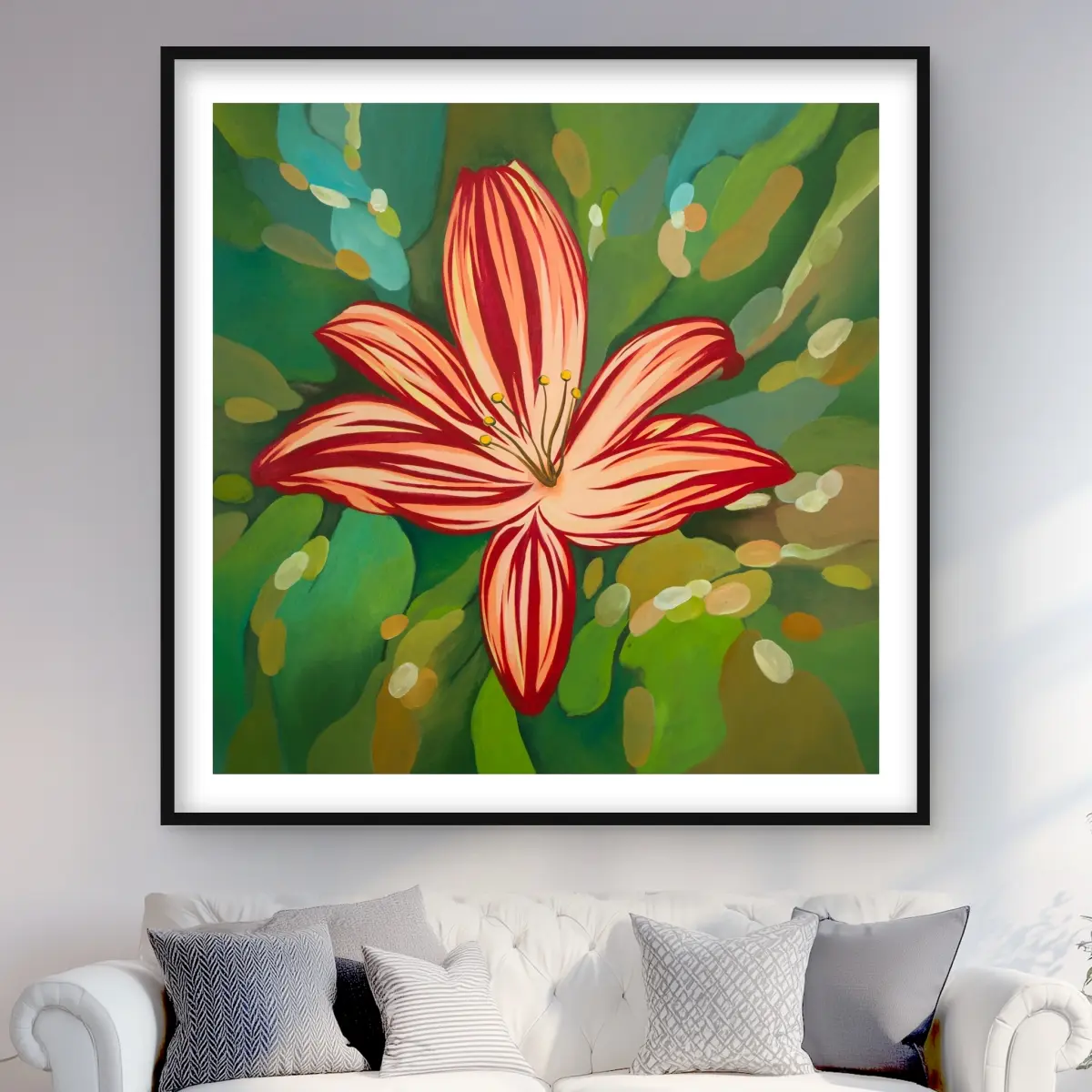 Begin Home Decor C1FM4848CK3SYG 48 x 48 in. Blaze Tiger Lilies - Red Framed Matted Print Wall Art for Home Decor