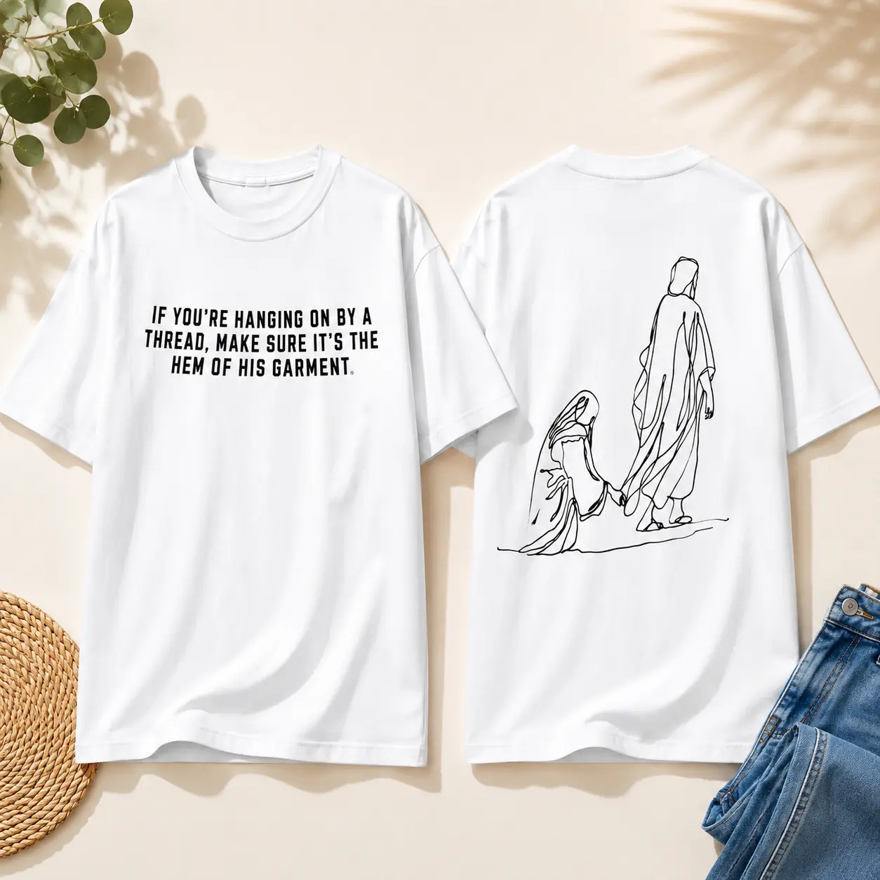 Women's Christian Graphic T-Shirt, "Hang By The Hem Of His Garment" Scripture Faith Tee, Inspirational Religious Shirt, Casual Short Sleeve Top