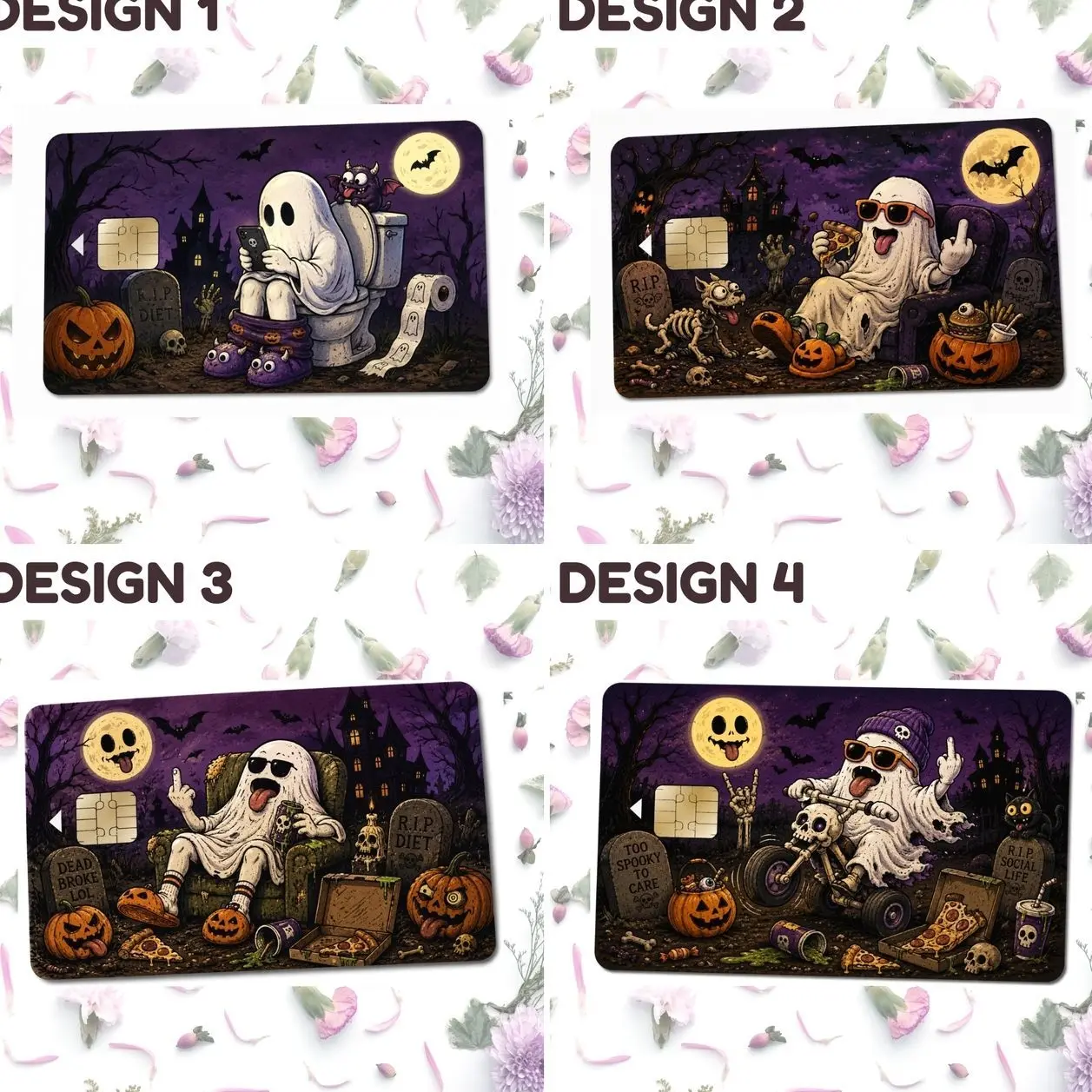 Funny Ghost Halloween Skin Card | Spooky ATM Card Sticker Collection | Cute Horror Bank Card Covers | Halloween Wallet Accessories