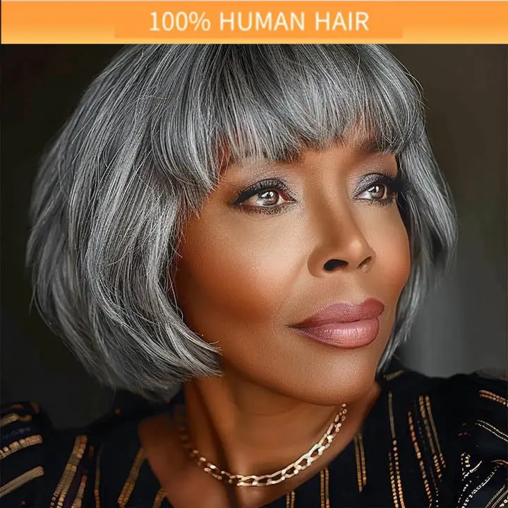 Easter wig #Gift #Spring wig Real Human Hair Dark Gray Light  display picture 1