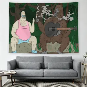Big Lez Show "Wake Up" Forest Scene Wall Flag, Animated Meme Print, Mid-century Modern Black Flash Manga Style, For Adult Fans, Humor Decor, Bedroom Living Room Tapestry