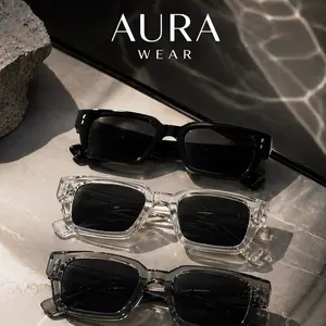 Aura Wear 2 Pack Vintage Rectangle Sunglasses – Black, Clear & Smoke Frames