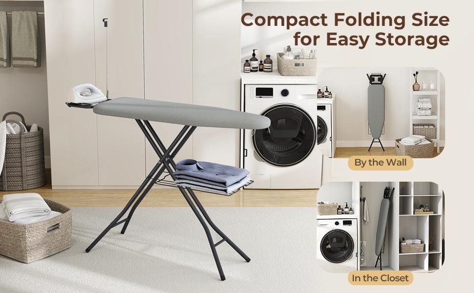 Yaheetech Ironing Board, Compact Iron Board with Cord Holder, Steam Iron Rest and Bottom Storage Tray, 9 Adjustable Heights & 3 Layer Cover, Folding Heavy Duty Ironing Board 52X14inch