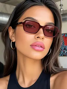 New Vintage Small Frame Rectangular Fashion Glasses for Women & Men, Simple Versatile Color Block Punk Style Eyewear for Parties & Streetwear