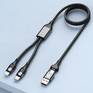 Two-Two 100W USB A Type C Portable To Type C 1.2M Data Cable C-L 27W For Apple iPhone 16 15 14 13 12 11 Pro Max Fast Charging Phone Cables For Samsung Galaxy Xiaomi Google Nylon Braided Charge Wire, Multifunctional Charging Cable