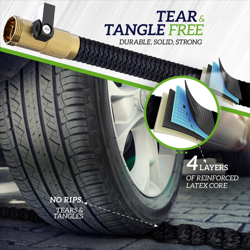 Heavy Duty Superior Strength，Expandable Garden Hose,4 -Layer durable collapsible Latex Core,Extra Strong Brass Connectors ,lightweight flexible water hose