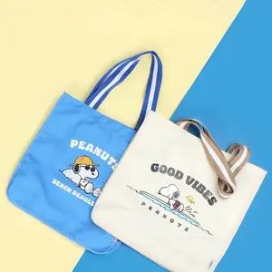 Snoopy Seaside Diary Square Tote Bag,Shopping Bag,Square Shoulder Tote Bag,Premium Canvas Beach Shoulder Bag with Peanuts Comic Print, Large Capacity Light Weight,Suitable For School office Picnic,Gift for Friends Teen Family(1pc)