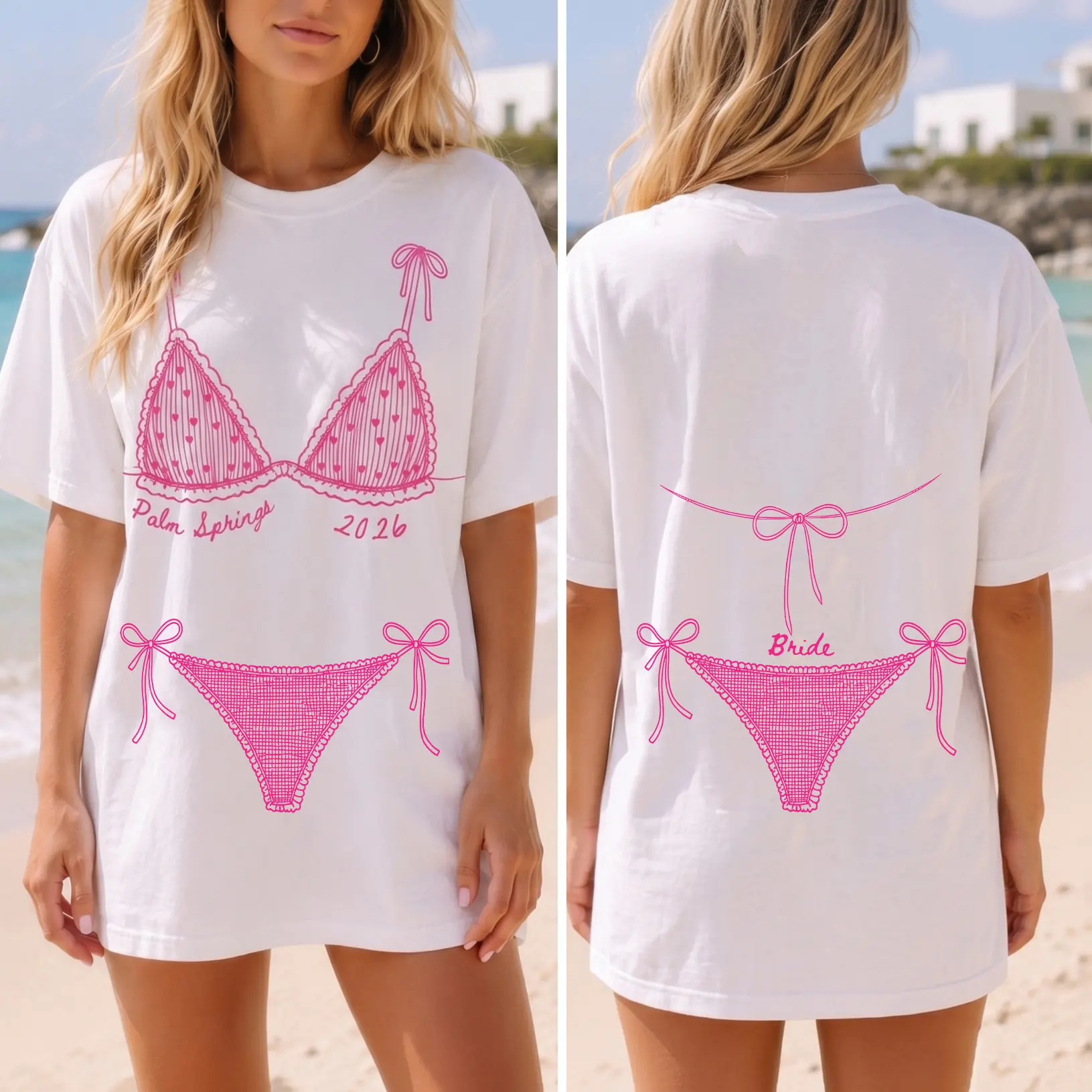 BojjiCo Custom Name Print Women's Oversized T-Shirt - Soft Midweight Cotton, Casual Round Neck, Bachelorette Party Bride/Bridesmaid Cover Up, Summer Vacation Girls Trip Top, Preppy Coquette Streetwear, Tshirt, Midweight Cotton, Soft