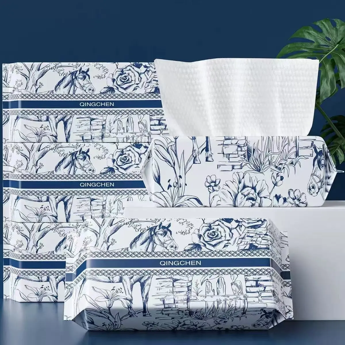 Thickened Oversized Pearl Embossed Face Towels, Disposable Soft Facial Wipes in Draw-out Pack