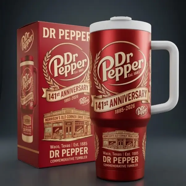 Dr Pepper Tumbler 141st Anniversary 1885 2026 Waco Texas Soda Gift Tumbler - Stainless Steel Tumbler with Handle and Straw | Music Lover Gift