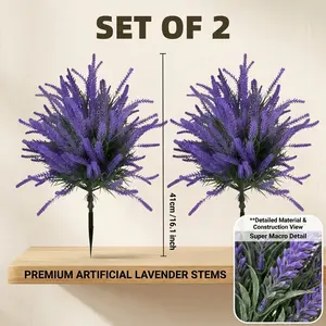 2pcs Artificial Lavender Flowers, Artificial Lavender Bouquet, Plastic Fake Flowers, Artificial Flower Arrangements for Wedding Decor, Valentine's Day, Mother's Day Gift, Indoor Outdoor Use