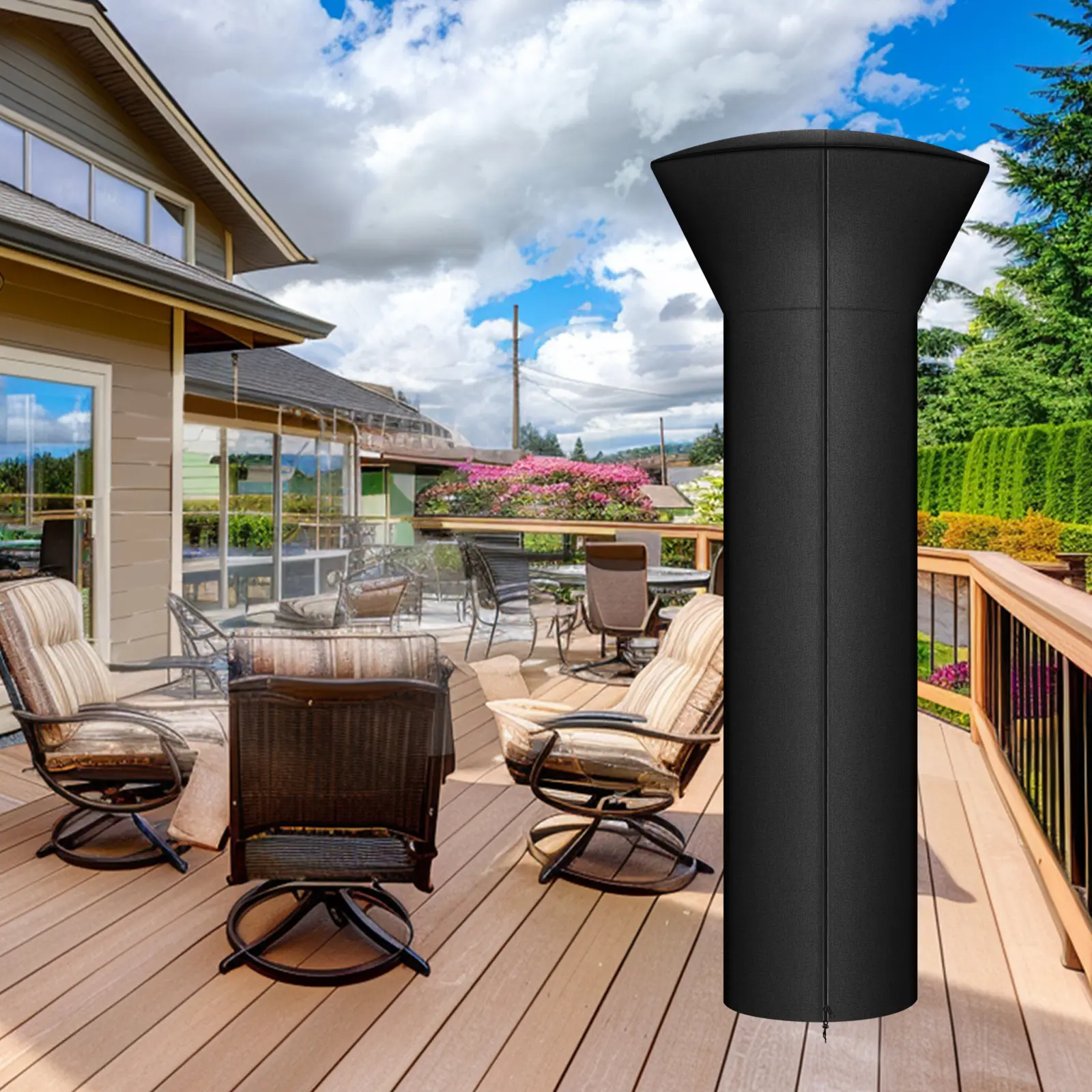 Patio Table Heater Cover with Zipper and Storage Pouch; Waterproof, Dustproof, Windproof, UV-resistant, and Snowproof; Black; Height 89 Inches × Dome Diameter 33.5 Inches × Base Diameter 19 Inches