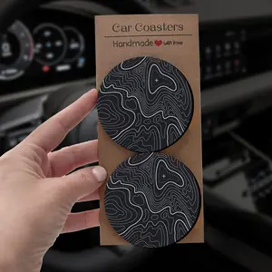Topo Map Car Coasters 2/4 Pcs, Anti Slip Neoprene Cup Holder Liner for Car, 2.68 in / 6.8 cm, Outdoor Style