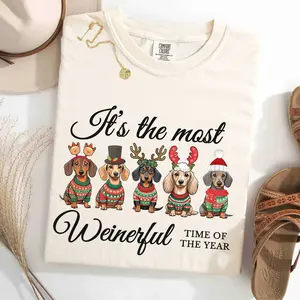 Comfort Colors Dachshund Christmas Shirt, Weiner Dog T-Shirt, Dog Christmas Tee, Dachshund Shirt, Doxie Shirt