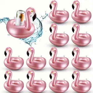 Set of 12 Inflatable Flamingo Drink Holders – Perfect for Summer Pool Parties, Reusable Cute Animal Coasters, Ideal for Keeping Drinks Afloat