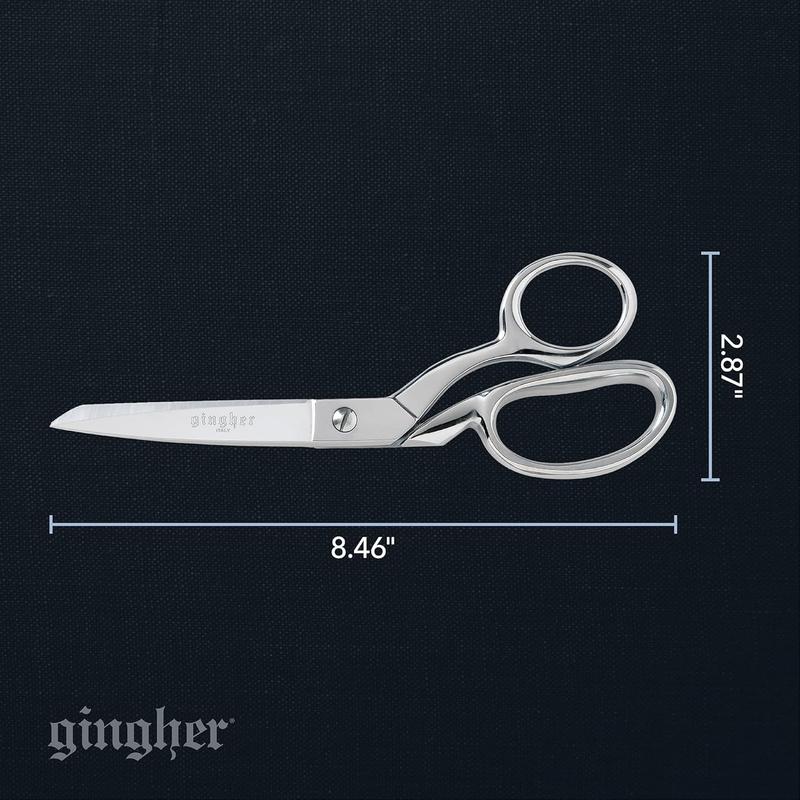 Gingher 8 Inch Forged Steel Blades Dressmaker Shears with Bent Handle & Chrome Finish for Precise Fabric Cutting & Seamless Stitching Sewing Supplies Crafts Sewing Tools