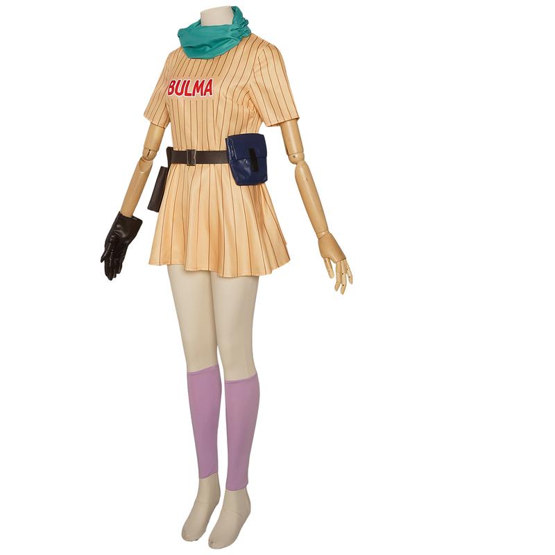 Dragon Ball Bulma Yellow Striped Cosplay Costume, Full Set Anime Girl Outfit for Stage Performance & Cosplay