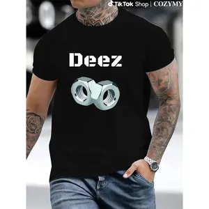 Ootd T Shirt 100% Cotton Funny "Deez Nuts" Graphic T-Shirt, Casual Crew Neck Short Sleeve Tee with Geometric Design