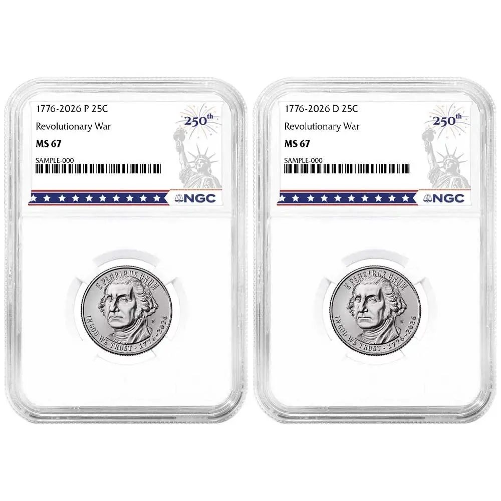 2026 P&D Semiquincentennial Revolutionary War Quarter 2pc Set - NGC MS67 250th Label