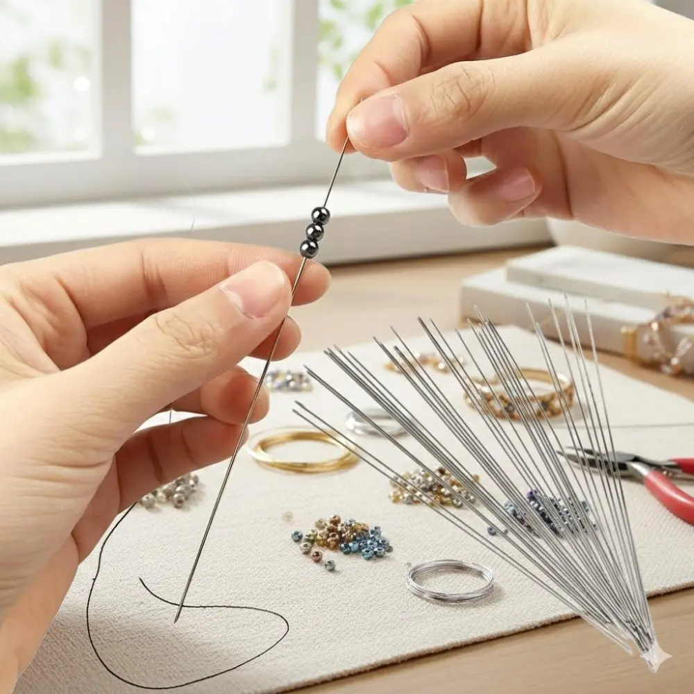 Professional Stainless Steel Beading Needle Set: Large Eye Design for Strong Threads, Anti-Rust Jewelry DIY Craft Tools, Durable Bead Stringing Kit for Fine & Thick Wires, Sewing and Beading Accessories, Needle Crafts Kit, Steel Needles Set