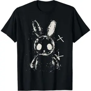 Summer t Shirts Creepy Cute Bunny Rabbit Alt Goth Grunge Horror Aesthetic T-Shirt, Small