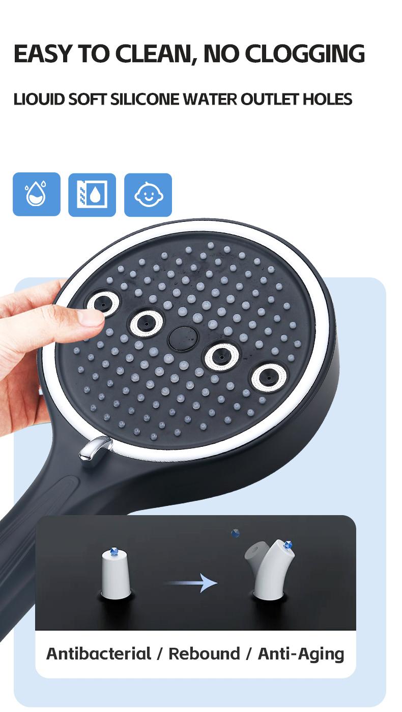 High Pressure Handheld Shower Head Combo, 5.12 Inch Rain Showerhead with 6 Spray Modes, Long Hose & Holder, Wall-Mounted Bath System, Polished/Matte Black, Works Great with Low Water Pressure, Ideal for Modern Bathroom Showers