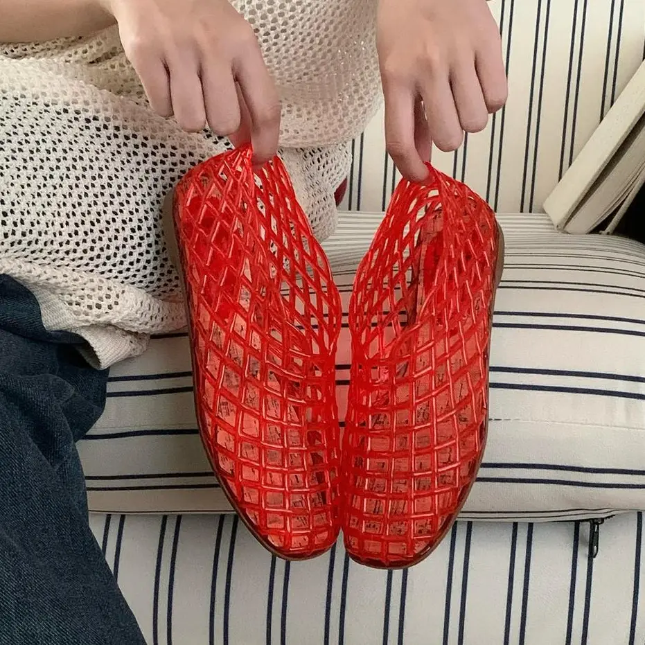 XUNBAI Closed-Toe Mesh Jelly Sandals for Women, Slip-On Crystal Flats Slippers, Summer Beach Casual Walking Shoes Indoor Outdoor