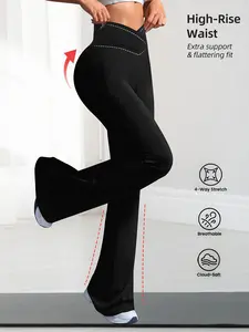 Women's Solid Color Flare Leg High Waist Sports Pants, Casual Comfy Breathable Bell Bottom Yoga Pants, Ladies Sportswear for Indoor Outdoor Wear, Athleisure Bottoms