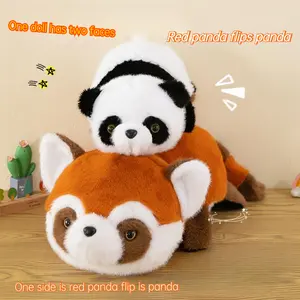 Red Panda Plush Stuffed Animal Reversible Red Panda & Panda Plush Toy Soft Golden Mink Fur Double-Sided Design Cute Hugging Plushie, Room Decor, Christmas Birthday Gifts for Kids Girls Boys (9.8inch)