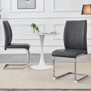 Viral Luxury Dining Chairs Set of 4 PU Leather Silver Metal Legs Crazy Horse Texture Modern Kitchen Dining Room Chairs Easy Assembly Instant Luxury Upgrade Perfect for Christmas New Year's