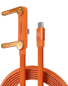 Rotating Invisible Stand Detachable 2-in-1 Charging Cable，240W SuperCharge 360° ，Zinc Alloy Silicone Type-C Cable, Compatible with Apple and Samsung, Essential for Gaming, Office and Car Use