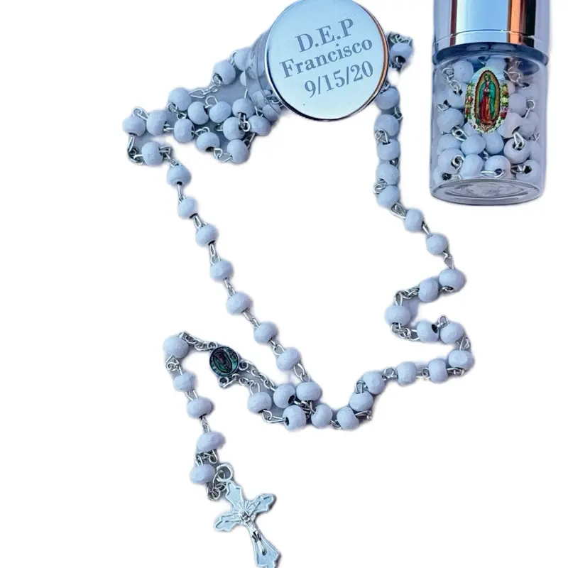 12pcs Custom Engraved Wooden Rosary Beads - Traditional Full-Size Design with Mary Charm, Unisex Religious Memorial Favor for Honoring Loved Ones (Included Components Not Specified)