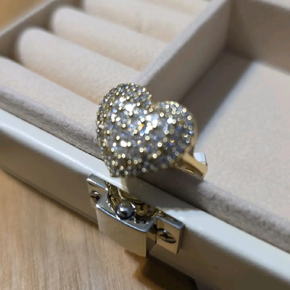 Elegant 14k Gold-Plated Heart Ring, Adorned with Clear Zirconia